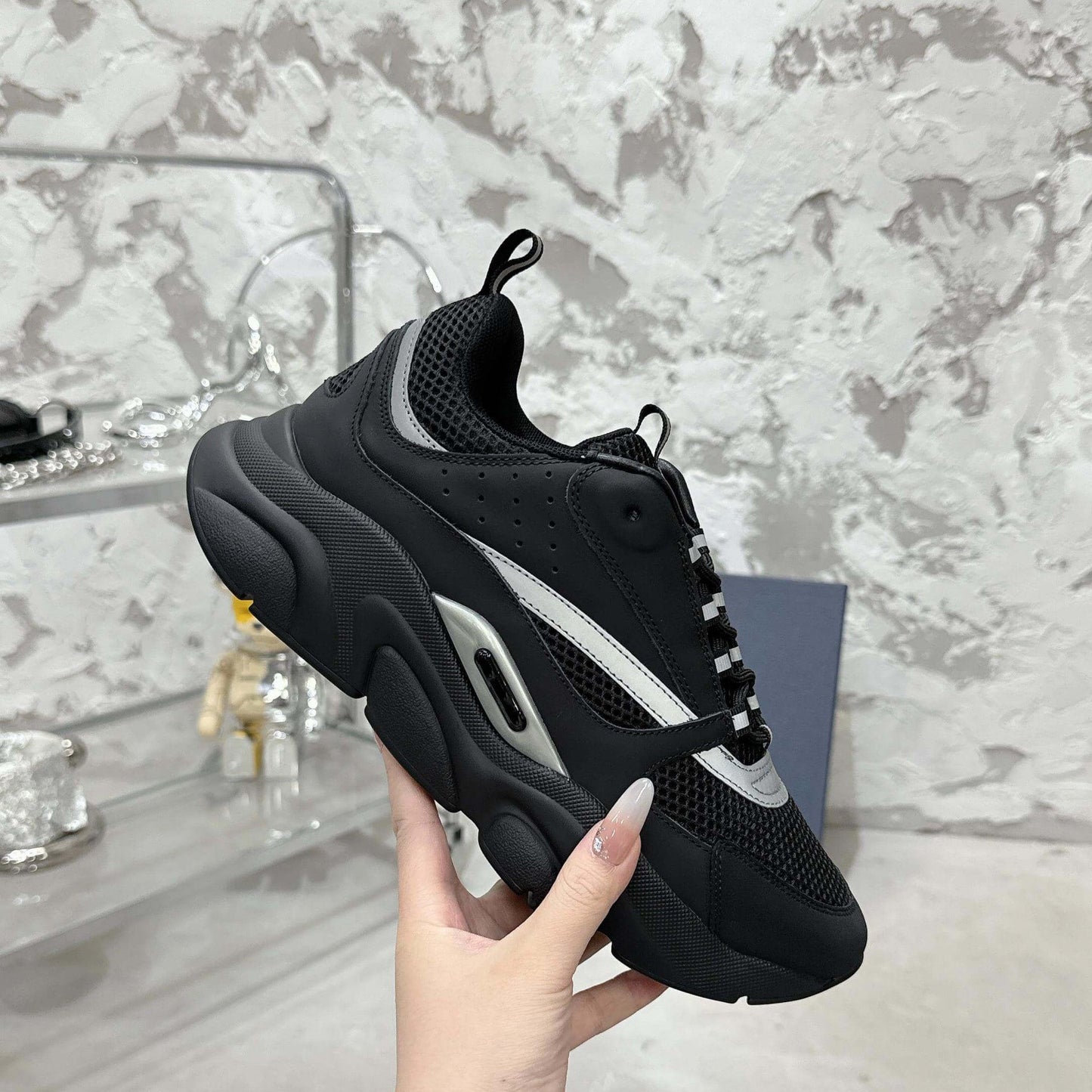 Light Black Sneakers with Shimmering Stripes