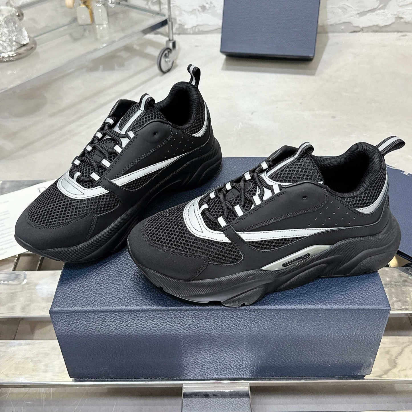 Light Black Sneakers with Shimmering Stripes