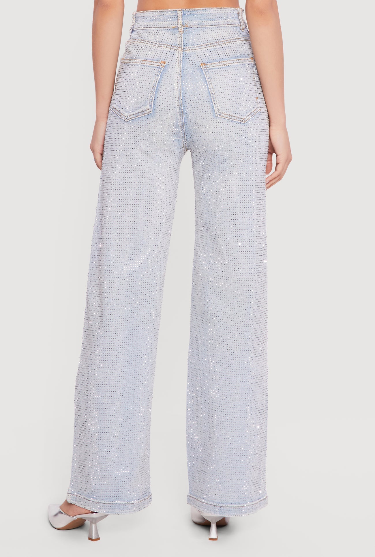 Rhinestone Studded High Waisted Straight Leg Jeans
