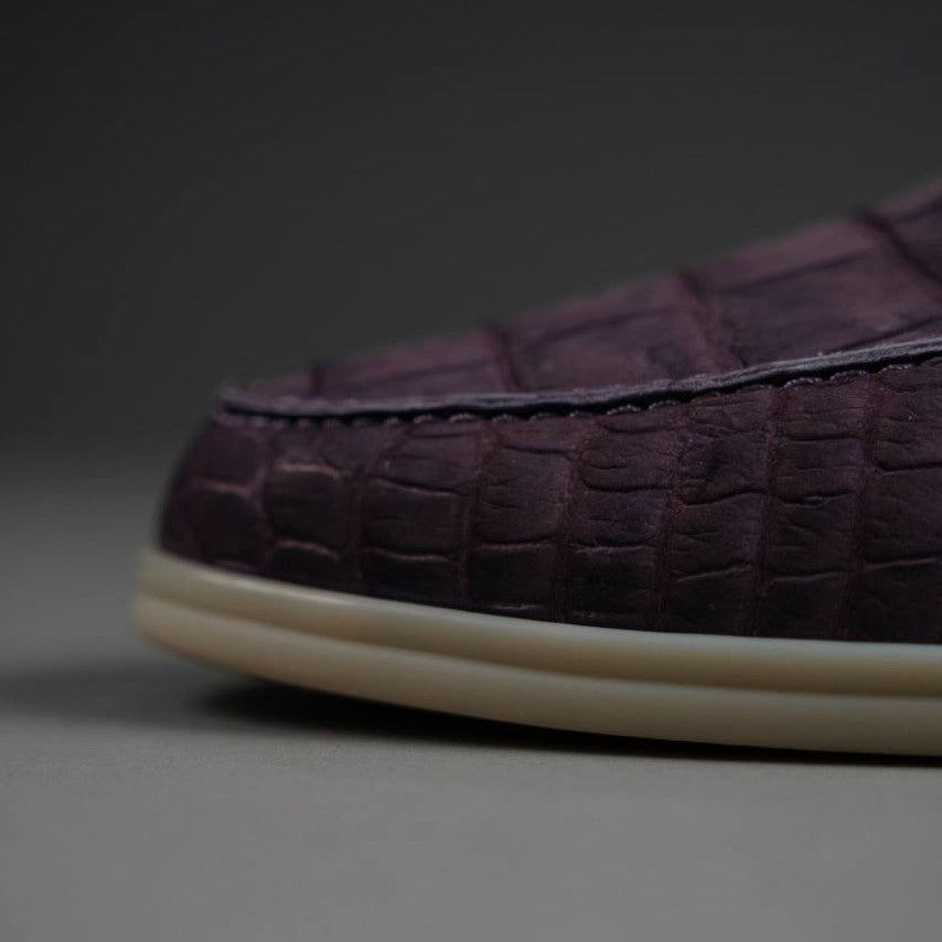 Burgundy Suede Crocodile Mules