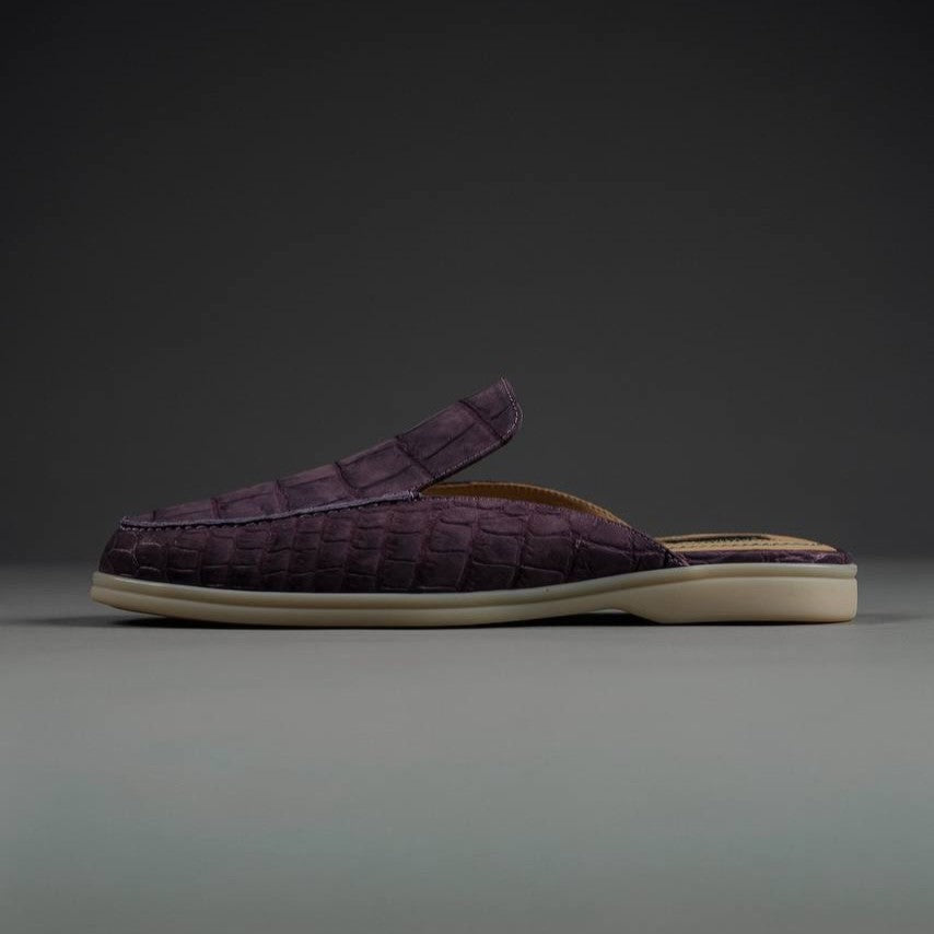 Burgundy Suede Crocodile Mules
