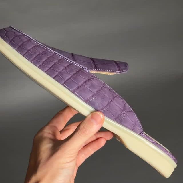 Burgundy Suede Crocodile Mules