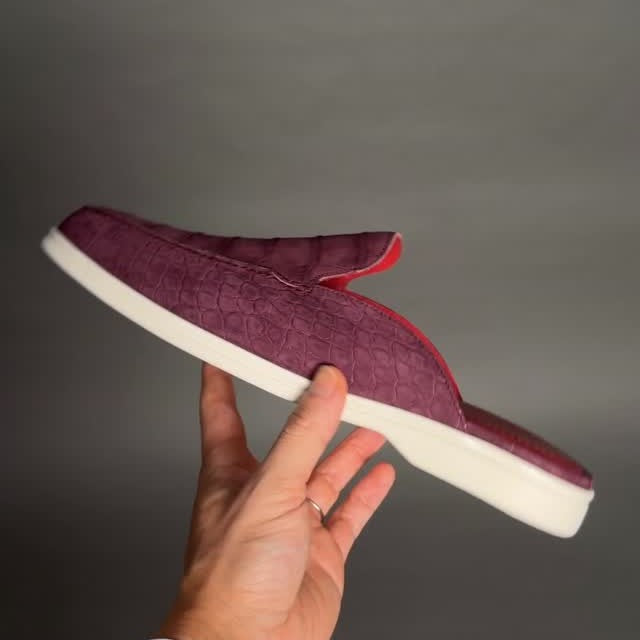 Burgundy Suede Crocodile Mules
