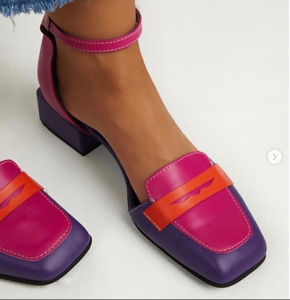 Women's Patchwork Chunky Heel Leather Shoes