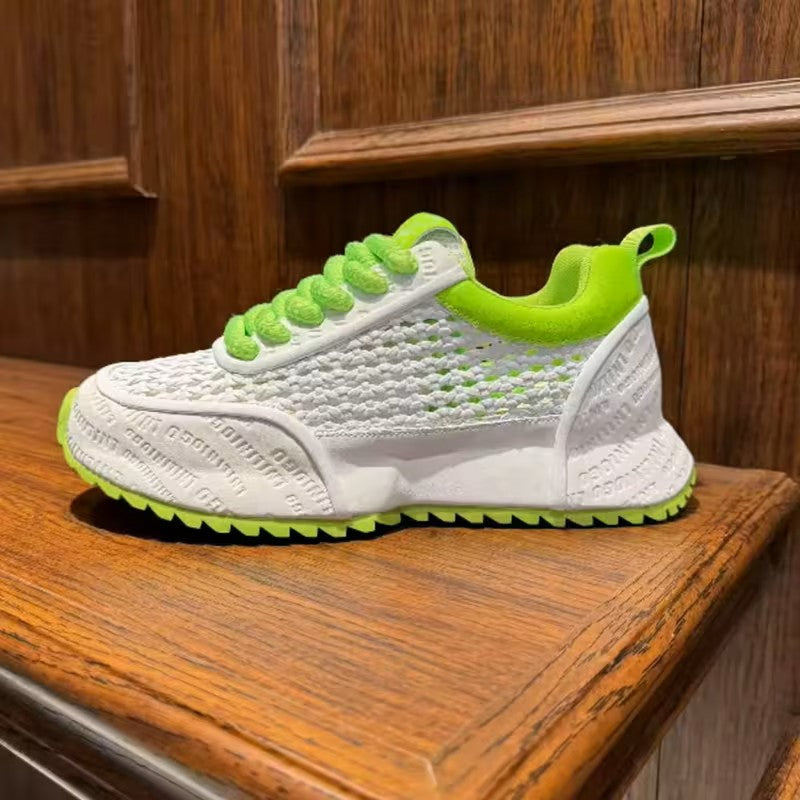 Designer Trend Lace-Up Woven Casual Sneakers