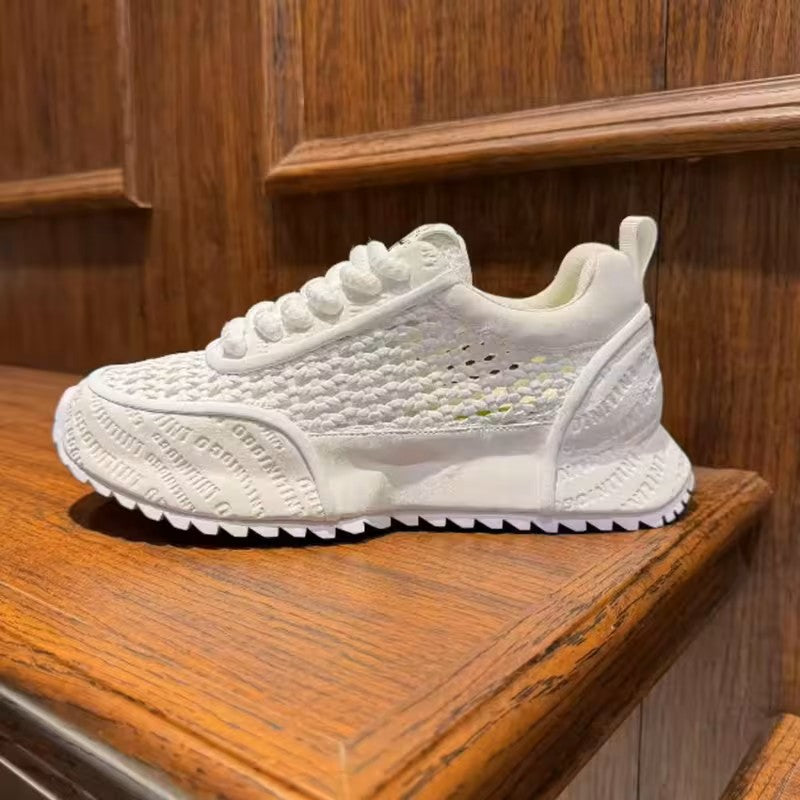 Designer Trend Lace-Up Woven Casual Sneakers