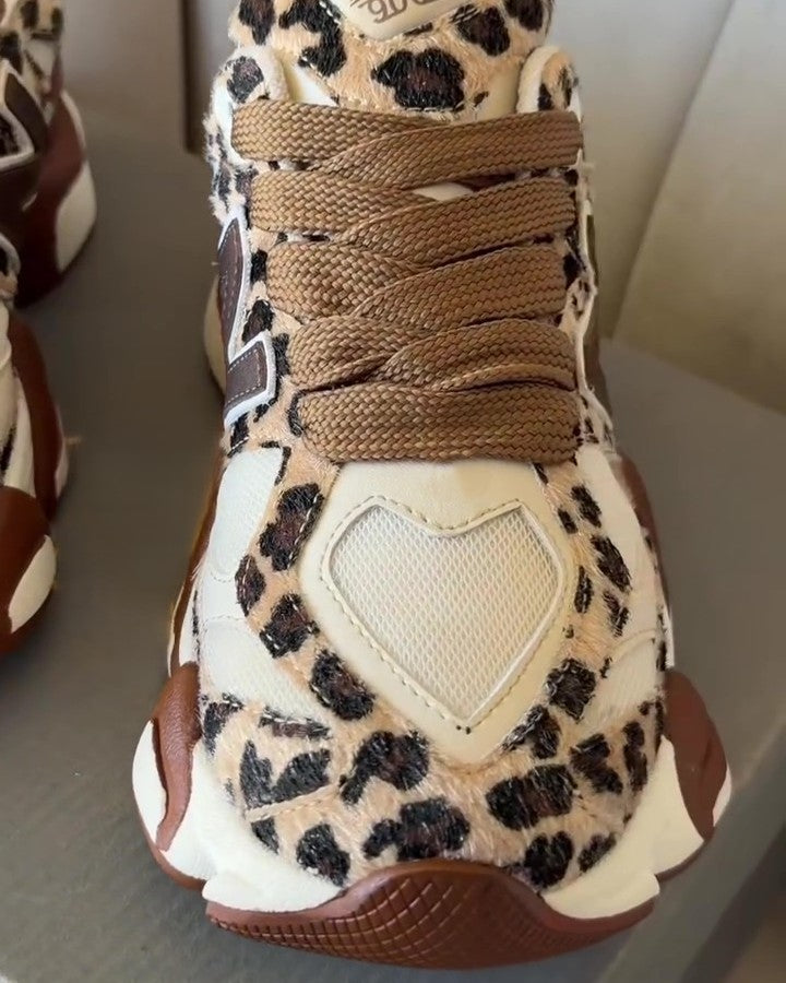 Custom Leopard Print Fur and Leather Women's Sneakers
