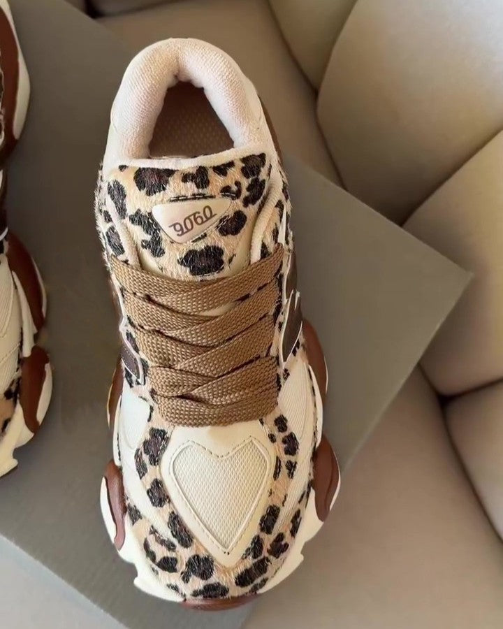 Custom Leopard Print Fur and Leather Women's Sneakers