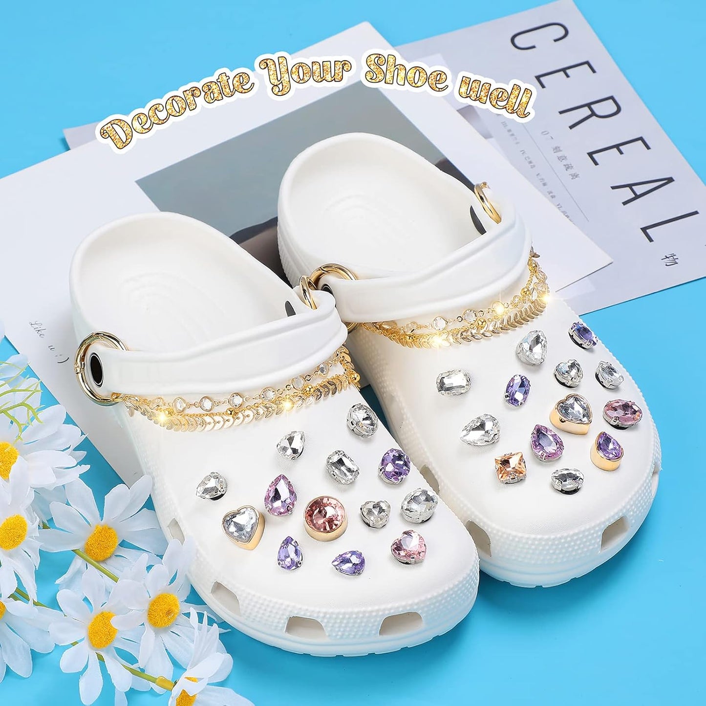 MTLEE 2 Pieces Shoe Chain with Buckle Shiny Faux Jewelry