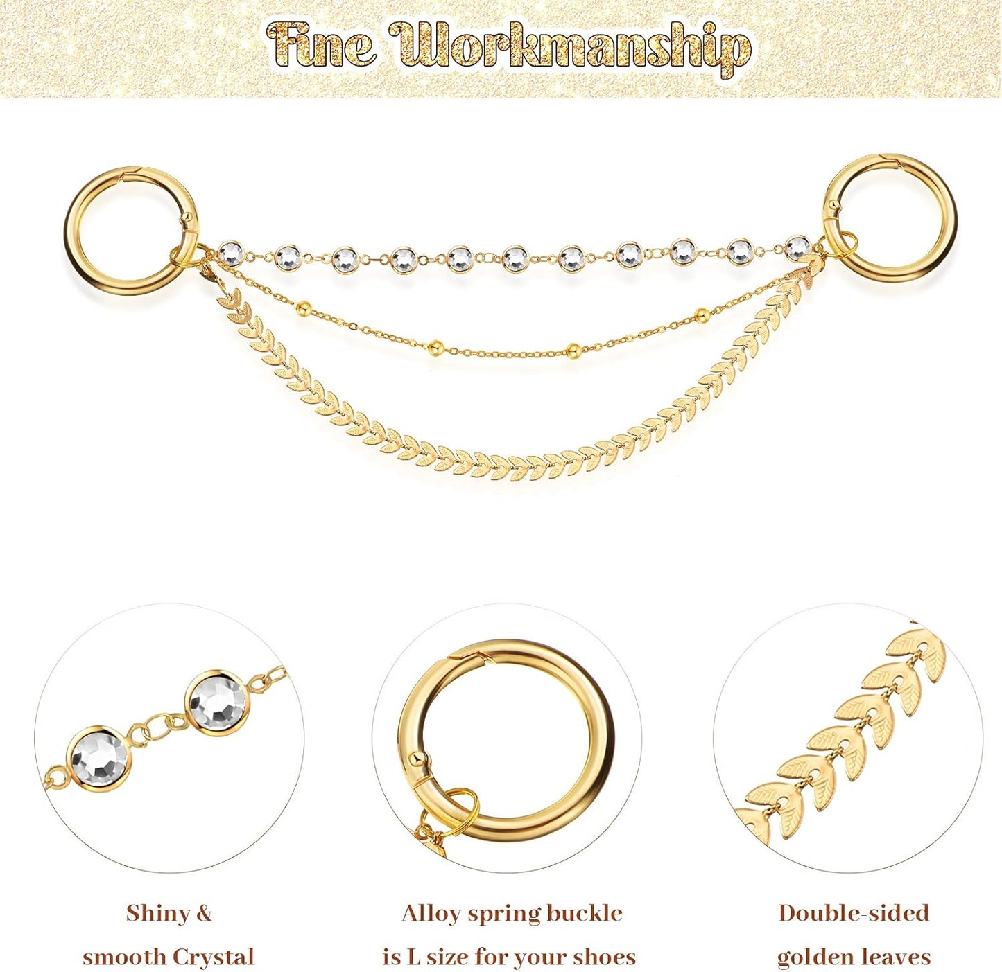 MTLEE 2 Pieces Shoe Chain with Buckle Shiny Faux Jewelry