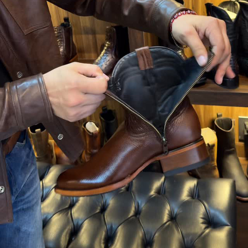 Men's Low Heel Side Zipper Ankle Boots