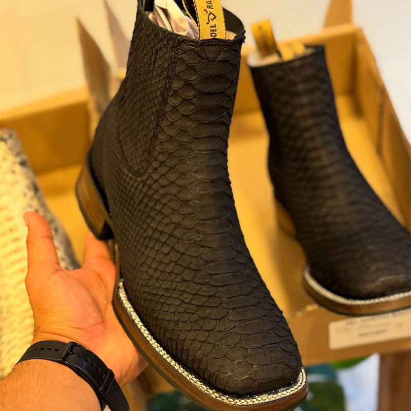 Men's Python Square-Toe Ankle Boots
