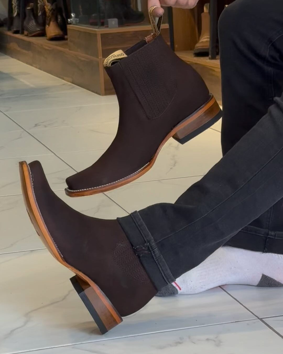 Western Suede Cowboy Ankle Boots