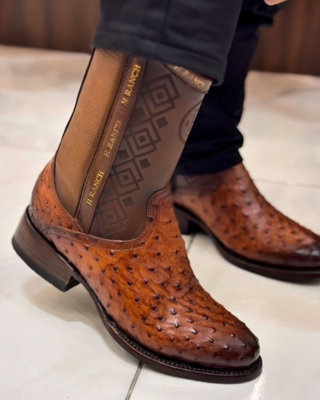 Vintage Ostrich Leather Ranch Cowboy Boots