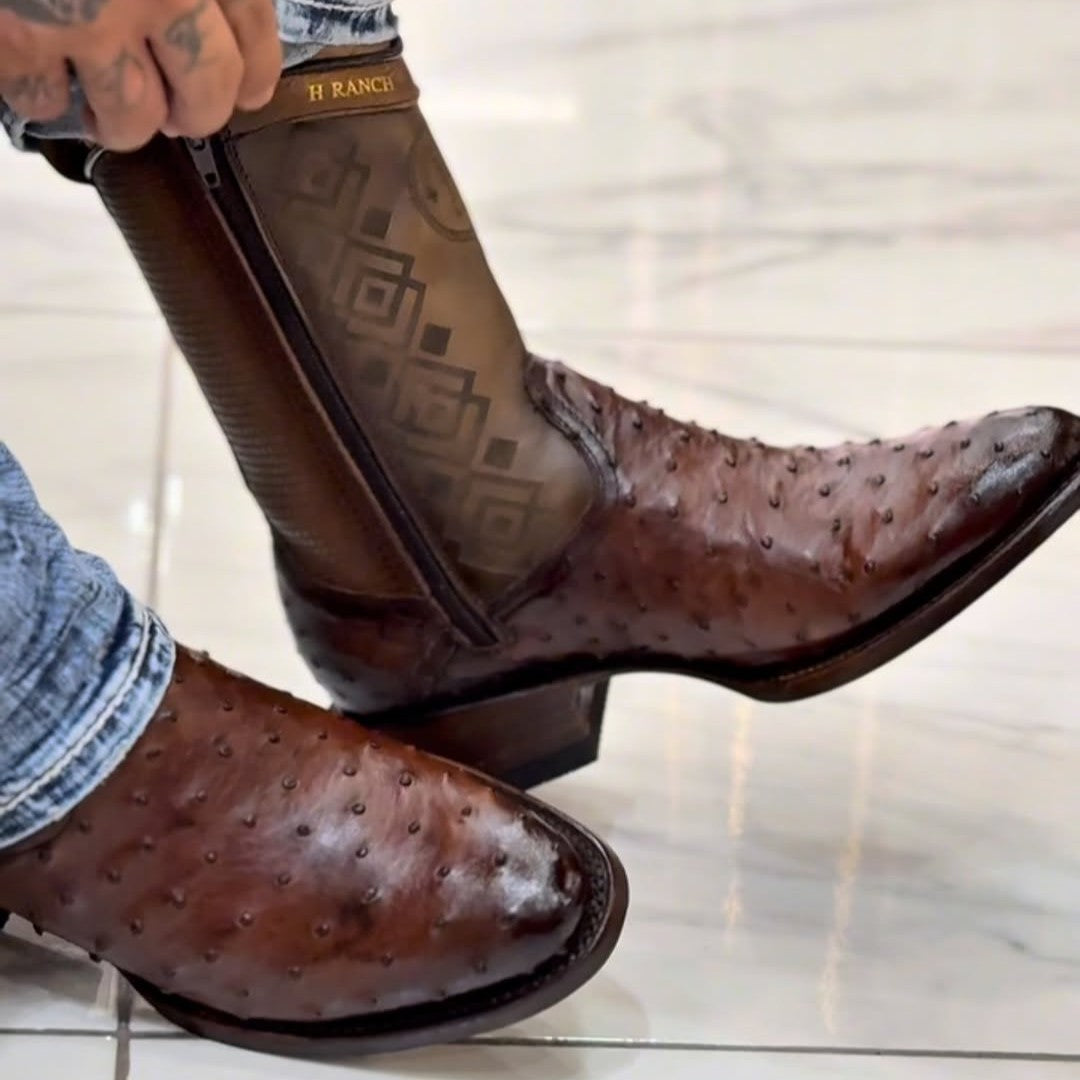 Vintage Ostrich Leather Ranch Cowboy Boots