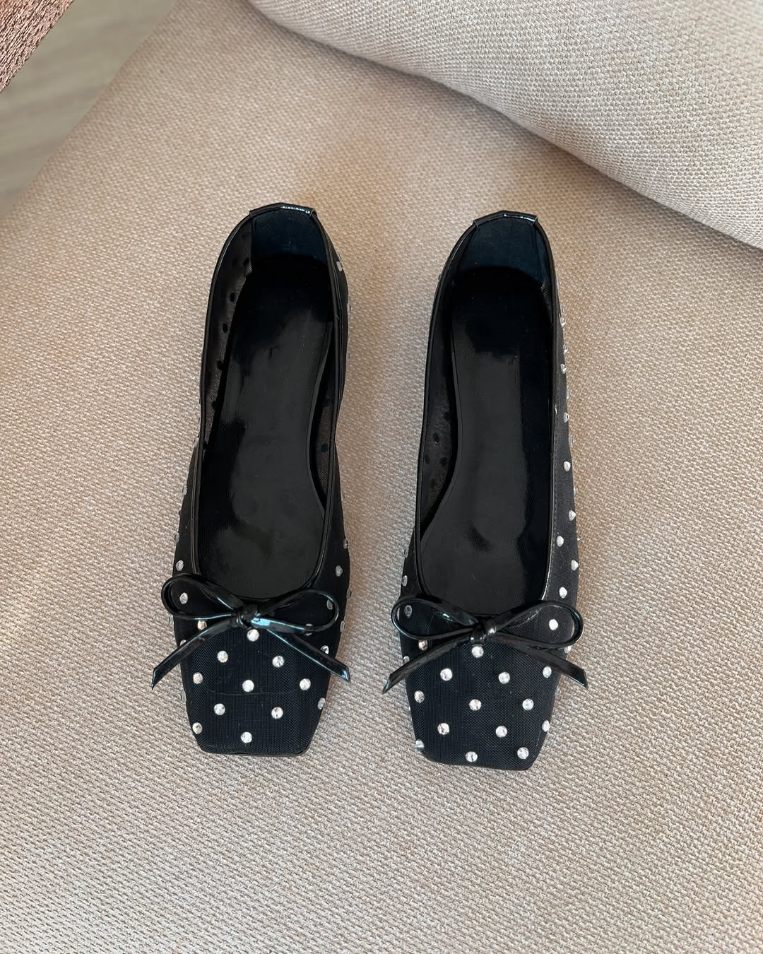 Pearl Rhinestone Mesh Ballet Bow Flats