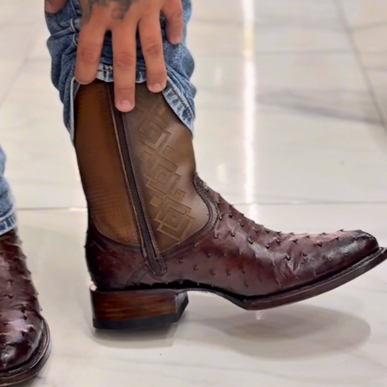 Vintage Ostrich Leather Ranch Cowboy Boots