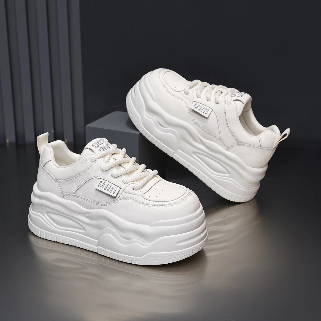 Women's White High-top Leather Shoes