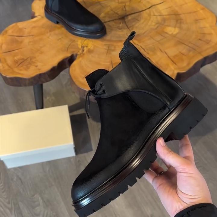 Black Suede Leather Ankle Boots