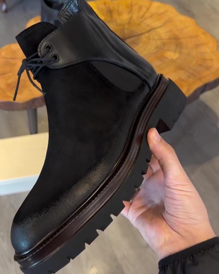 Black Suede Leather Ankle Boots