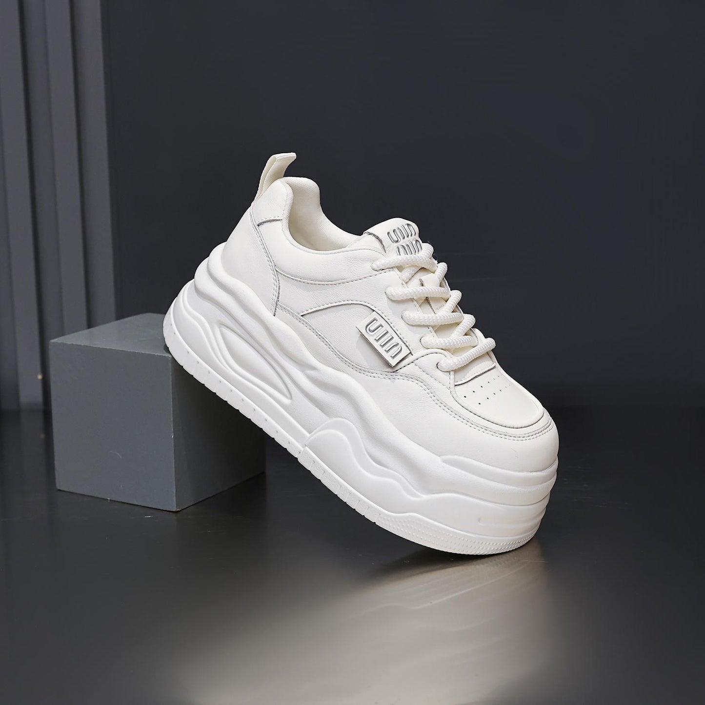 Women's White High-top Leather Shoes