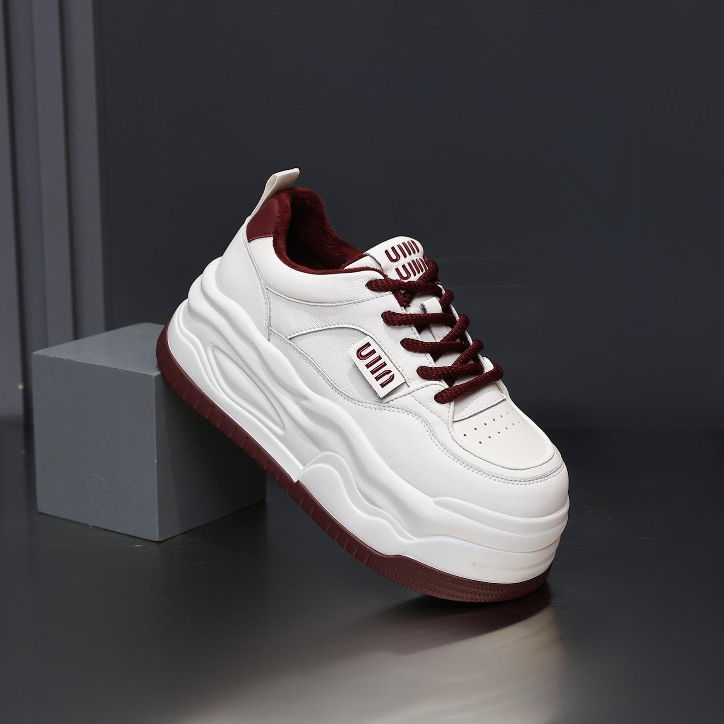 Women's White High-top Leather Shoes