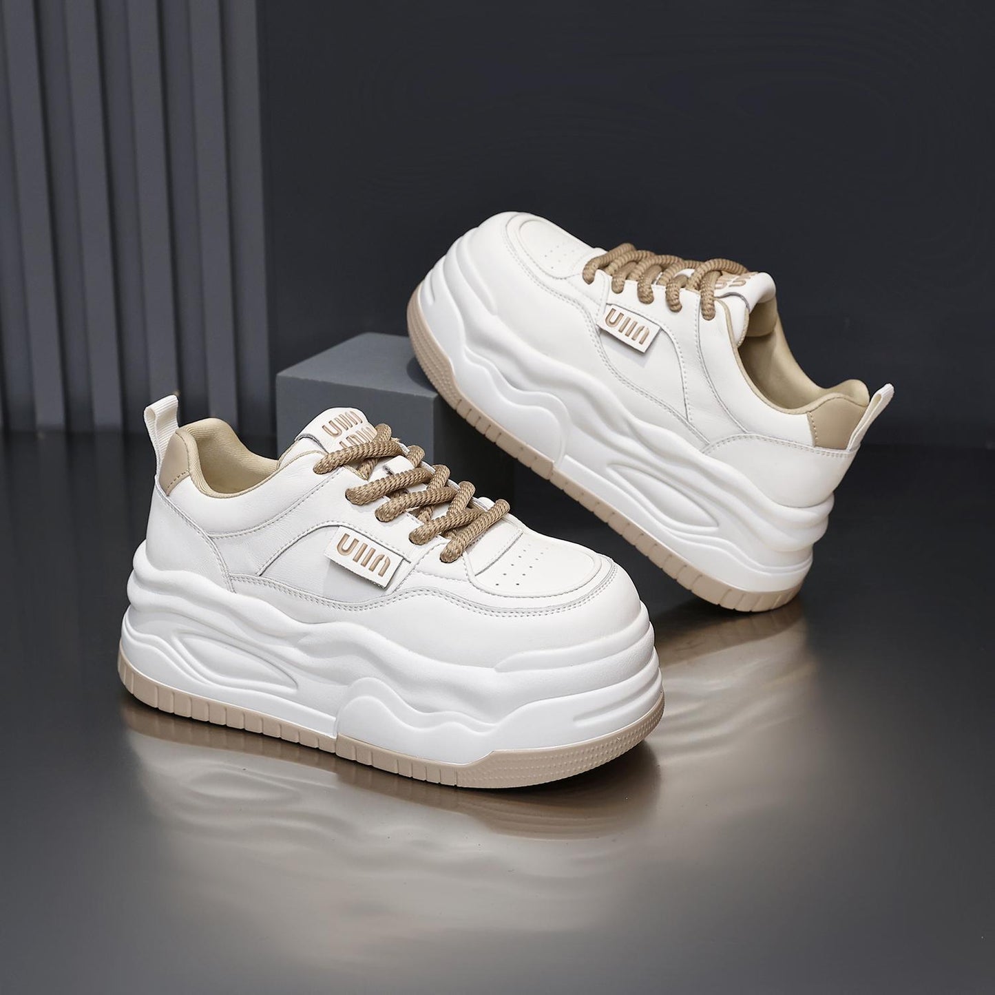 Women's White High-top Leather Shoes