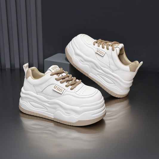 Women's White High-top Leather Shoes