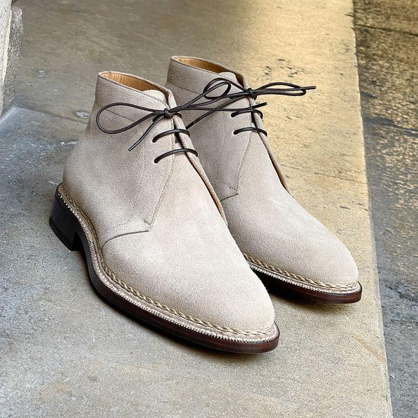 Ecru Suede Leather Boots