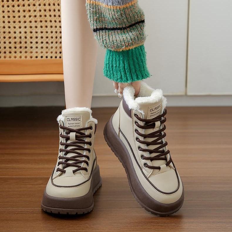 Women's Velvet Lace-up Leather Ankle Boots