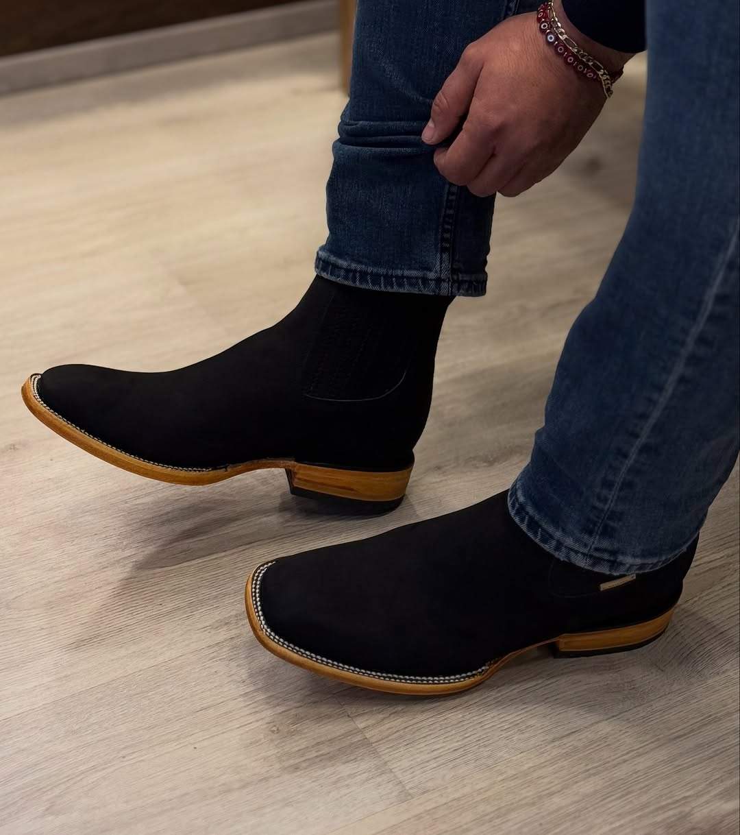 Handmade Suede Denim Ankle Boots