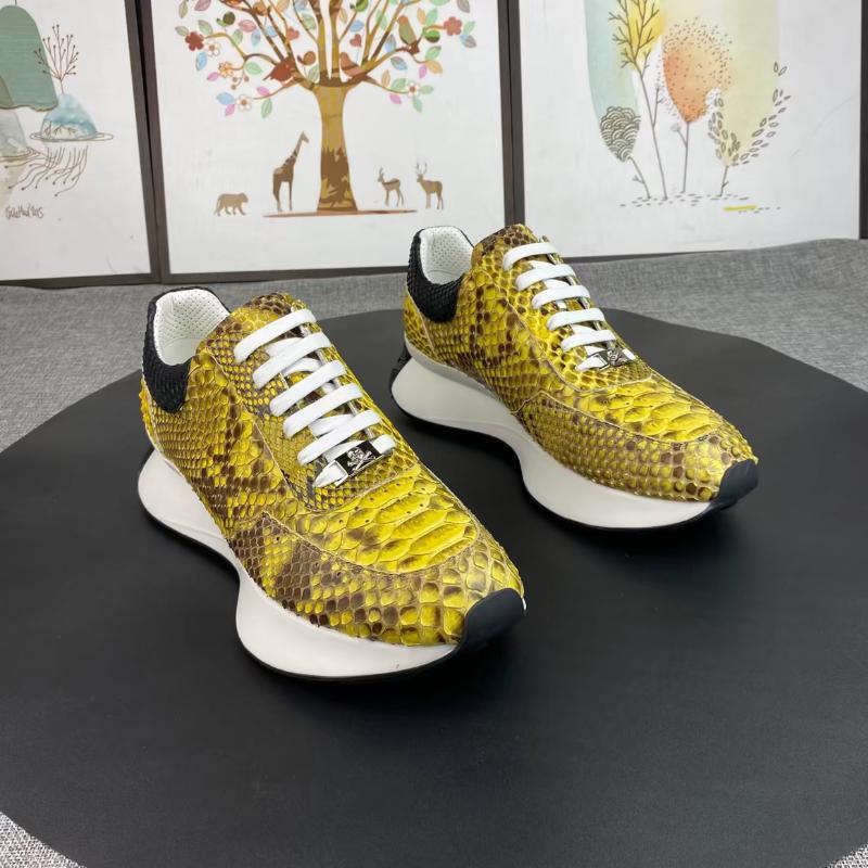 Trendy python pattern leather men's sneakers