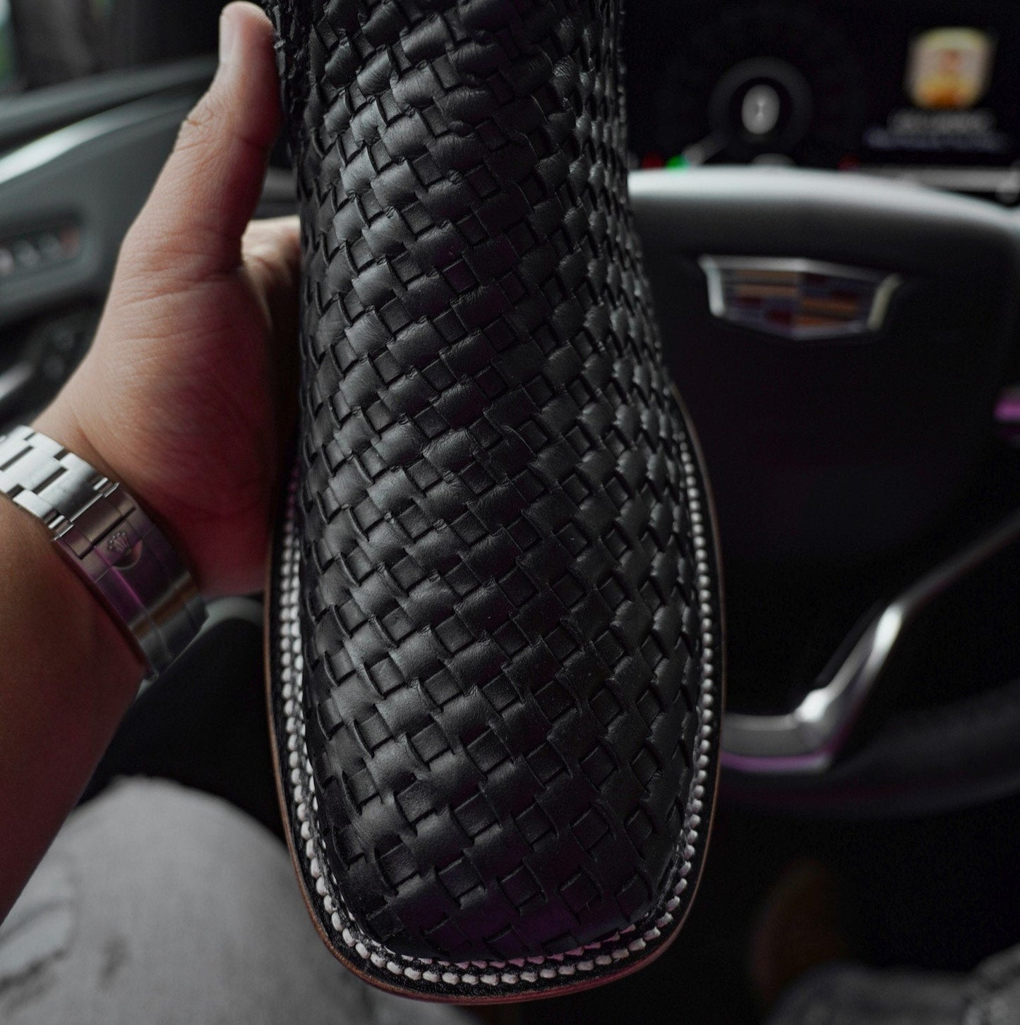Hand-Woven Cowhide Cowboy Boots