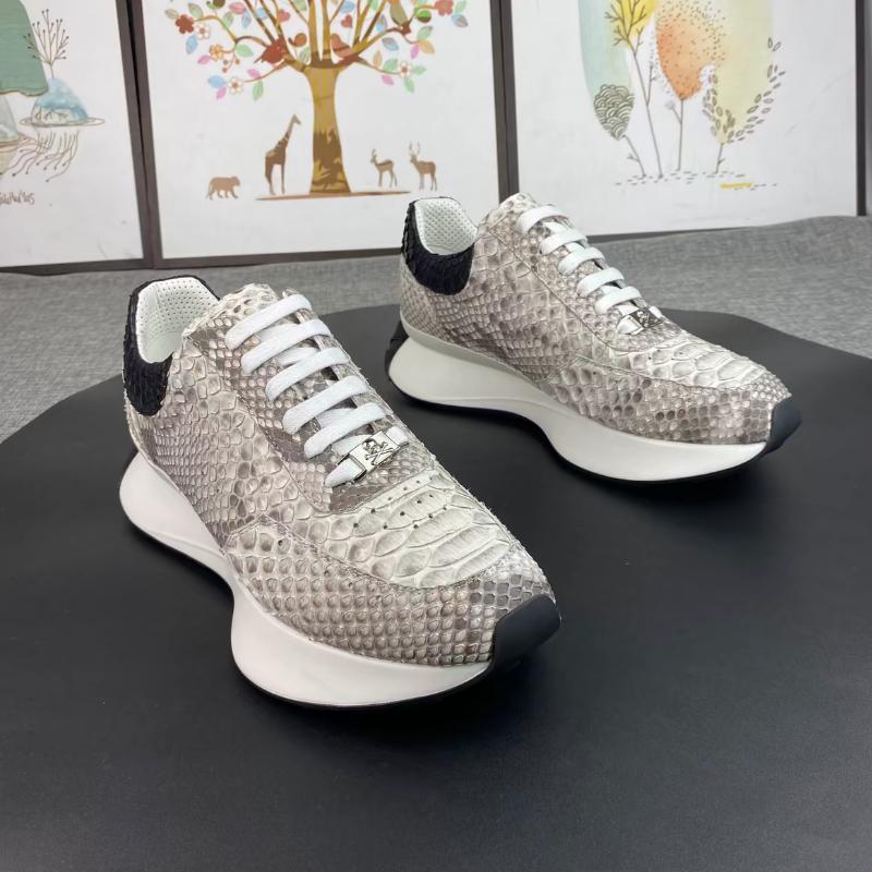 Trendy python pattern leather men's sneakers