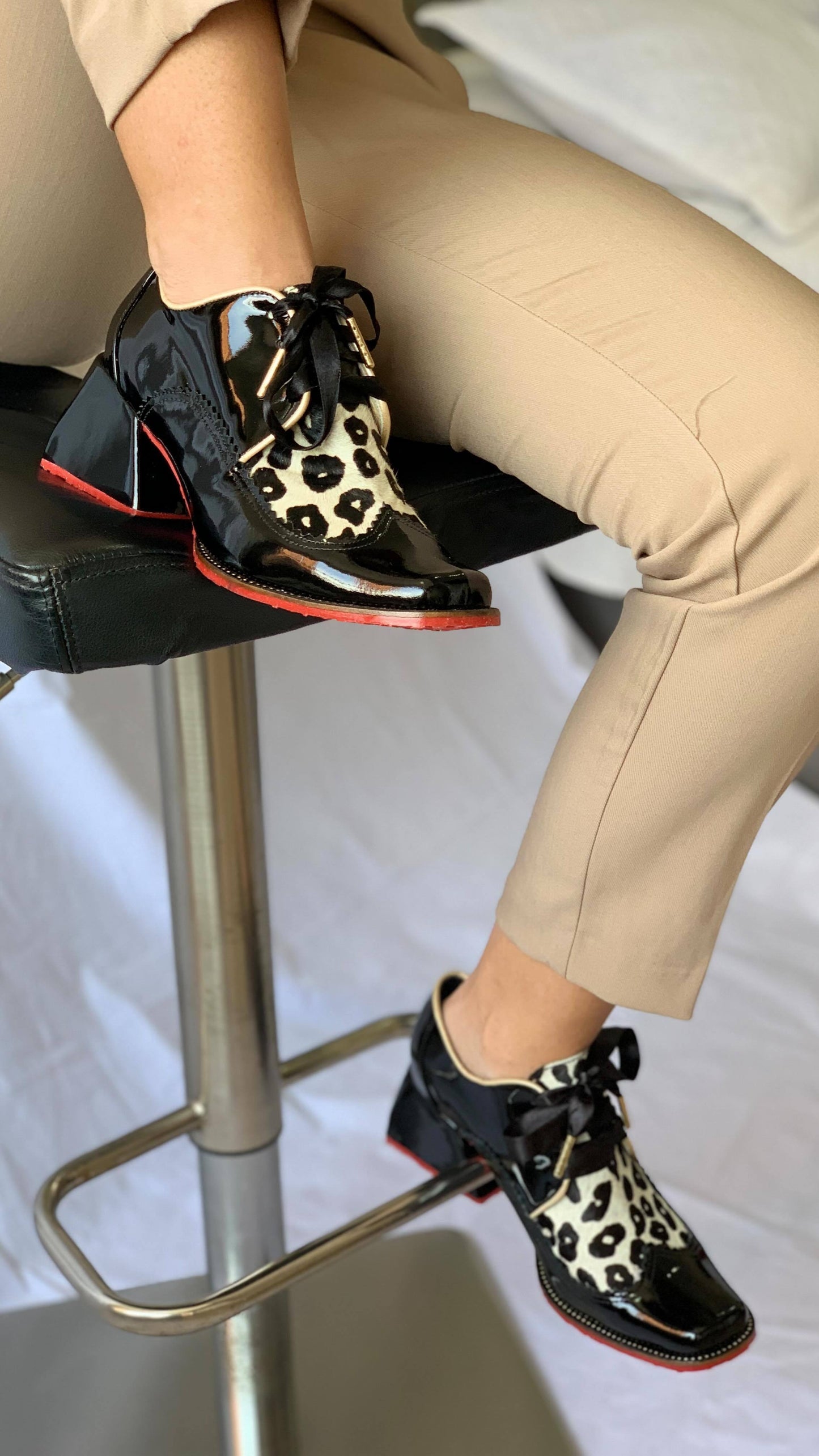 Leopard Print Leather Block Heel Ankle Boots