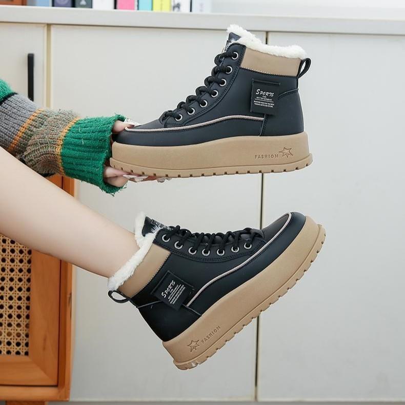 Women's Velvet Lace-up Leather Ankle Boots