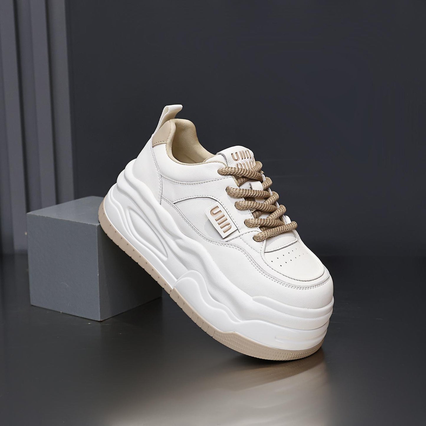 Women's White High-top Leather Shoes