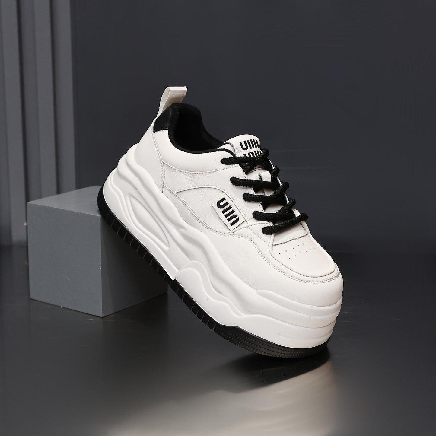 Women's White High-top Leather Shoes