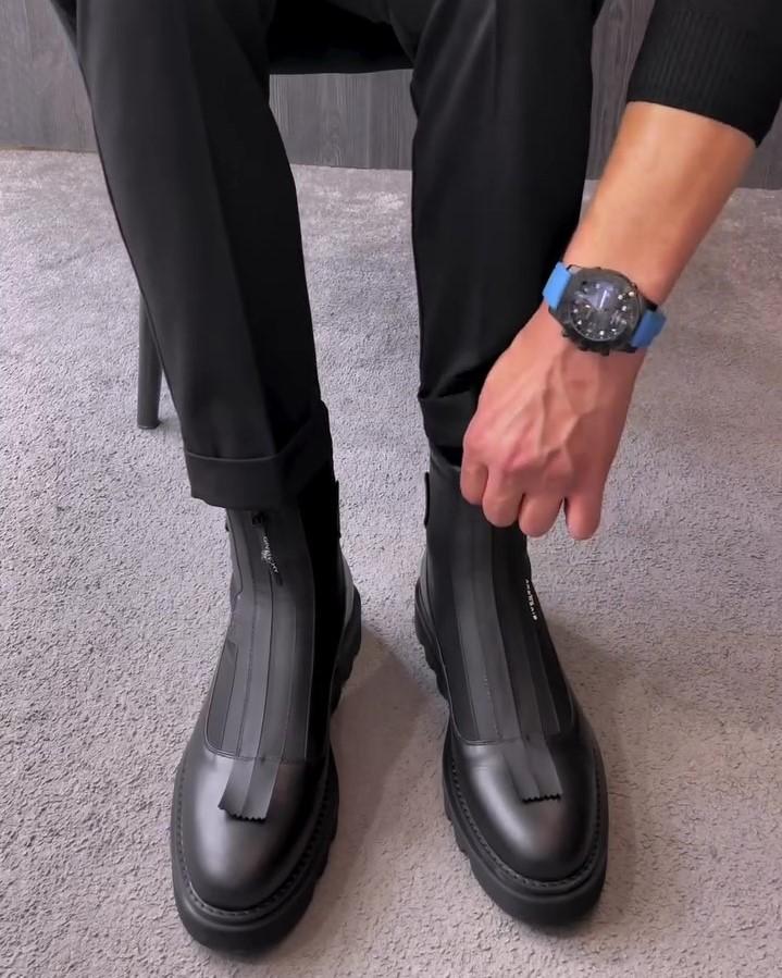 Men's Zippered Black Square Toe Ankle Boots