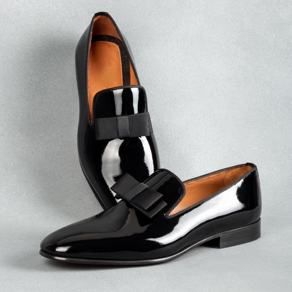 Elegant Bow Glossy Leather Men's Dress Shoes