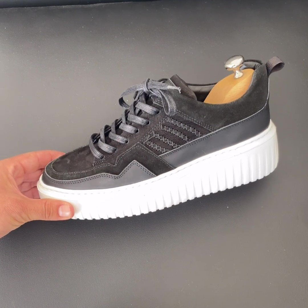 Grey Nubuck Lace-Up Platform Sneakers