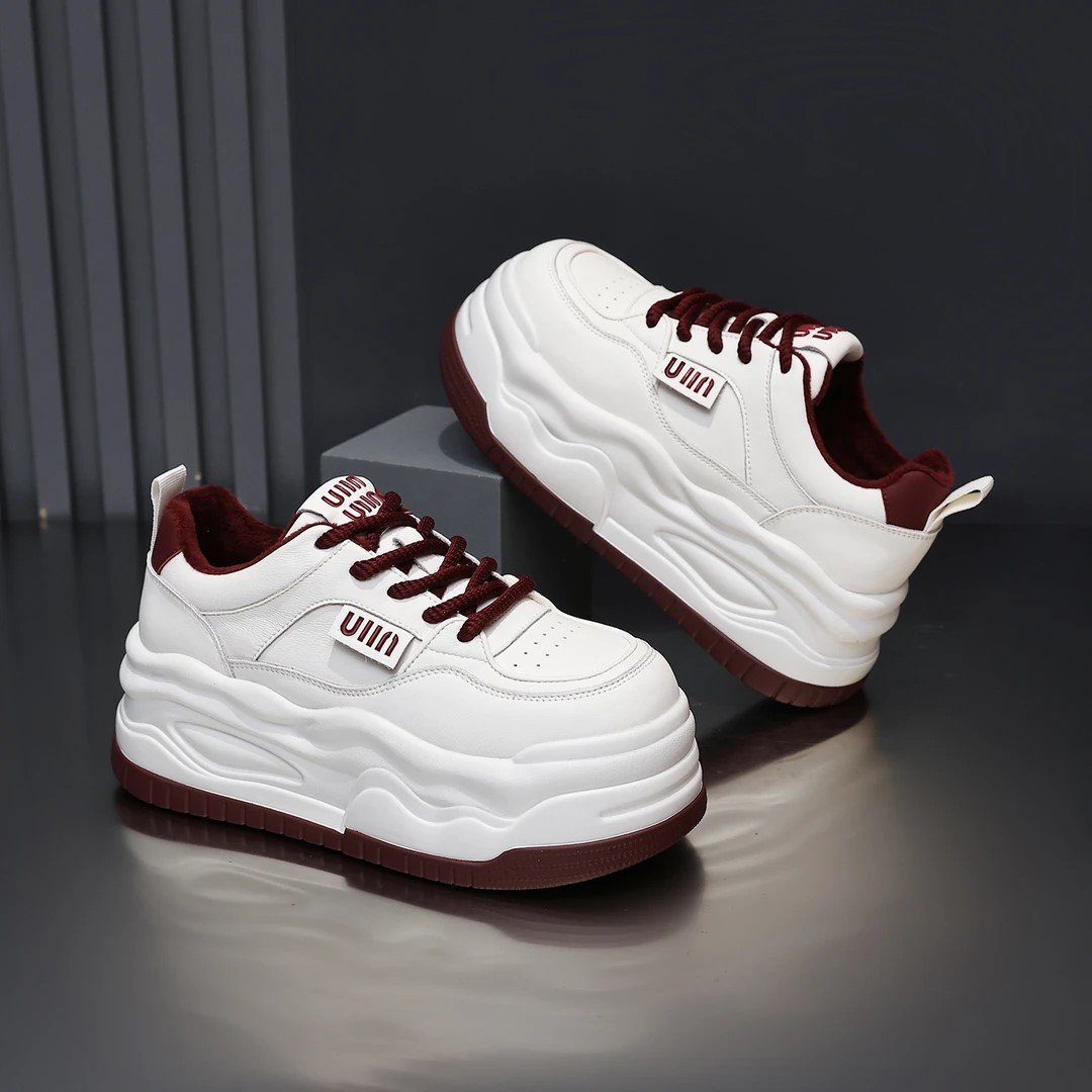 Women's White High-top Leather Shoes