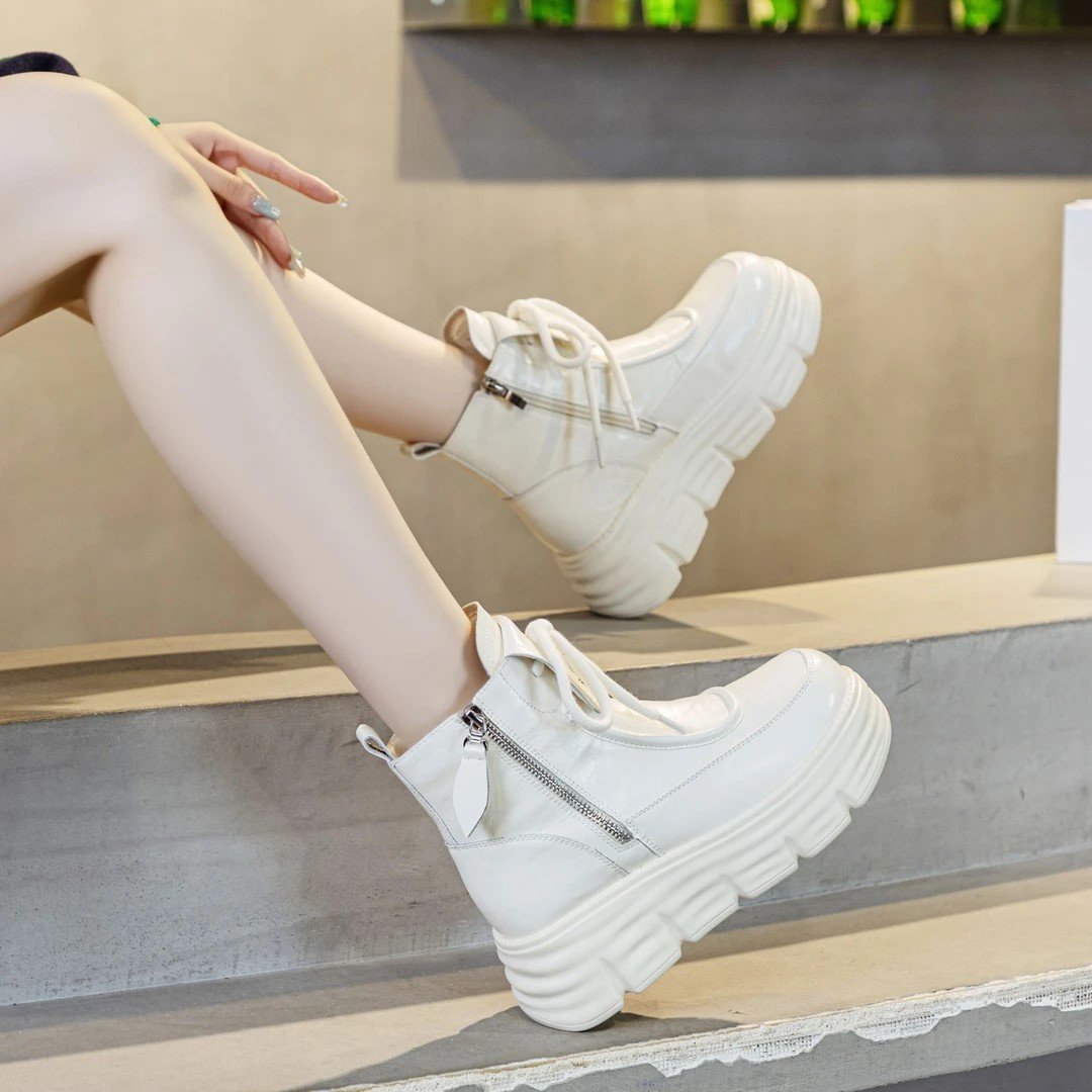 Women's non-slip thick-soled leather ankle boots