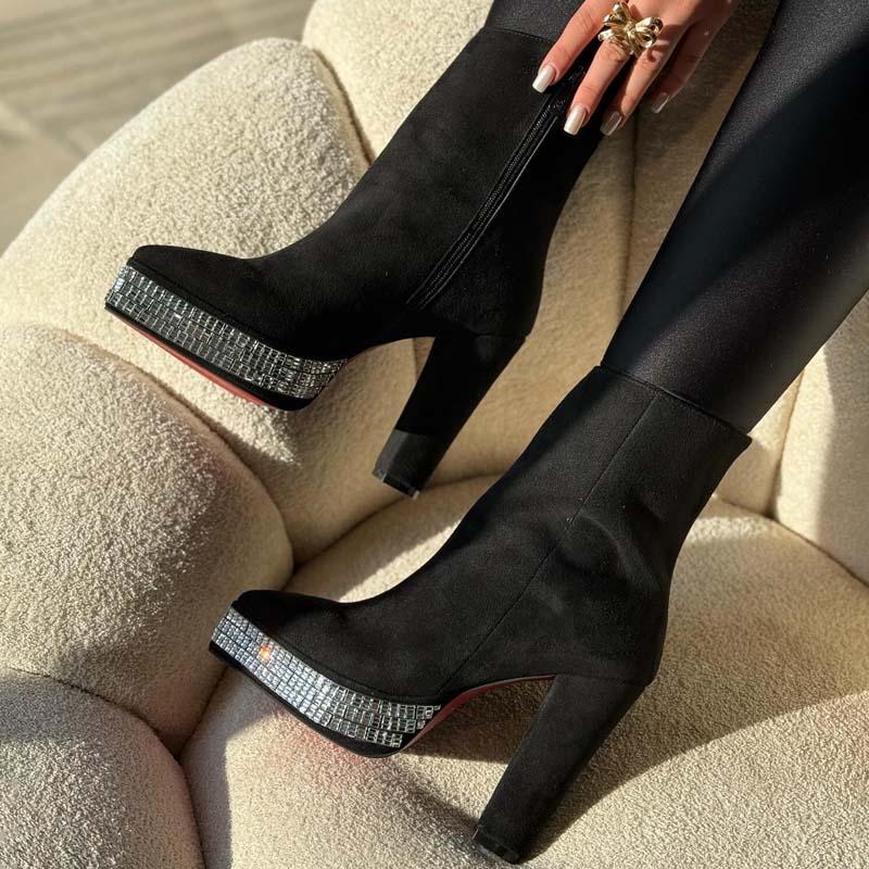 Women's Rhinestone Sparkle Zip Boots