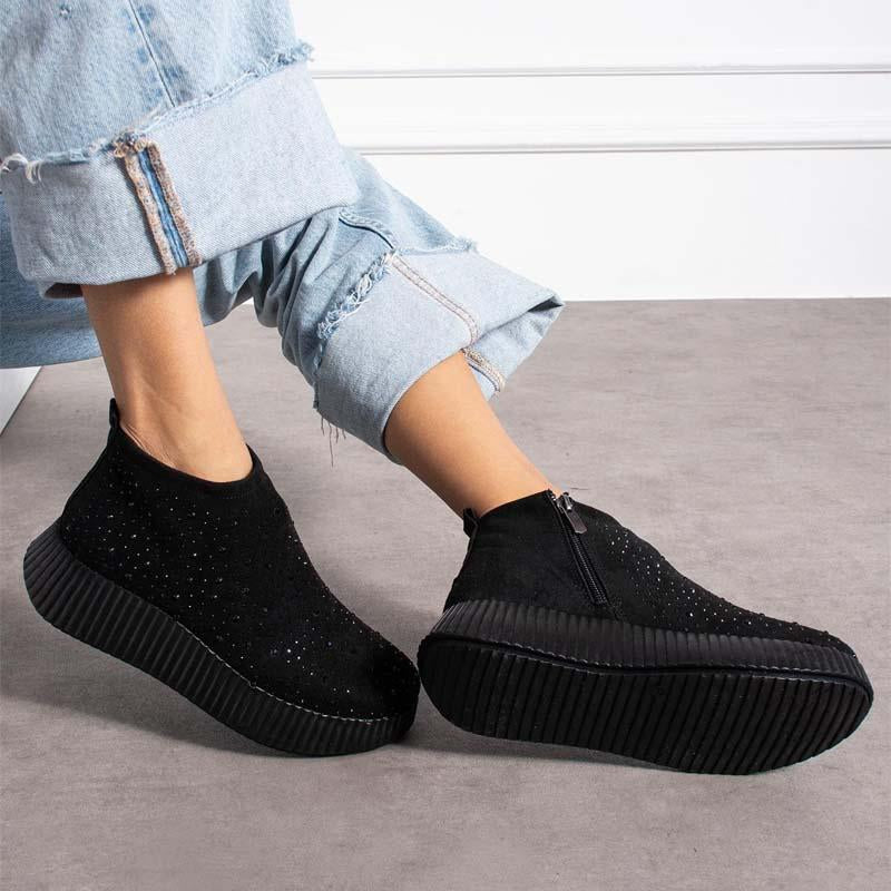 Women's Rhinestone Sparkle Zip Platform Shoes