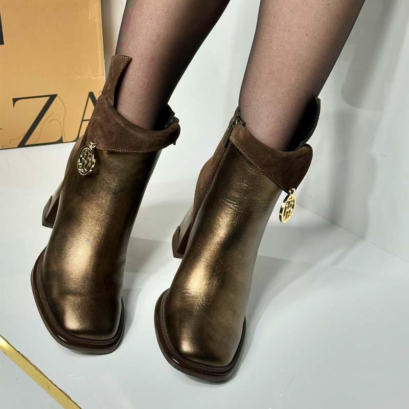 Women's Crowded-Heeled Square-Toe Boots