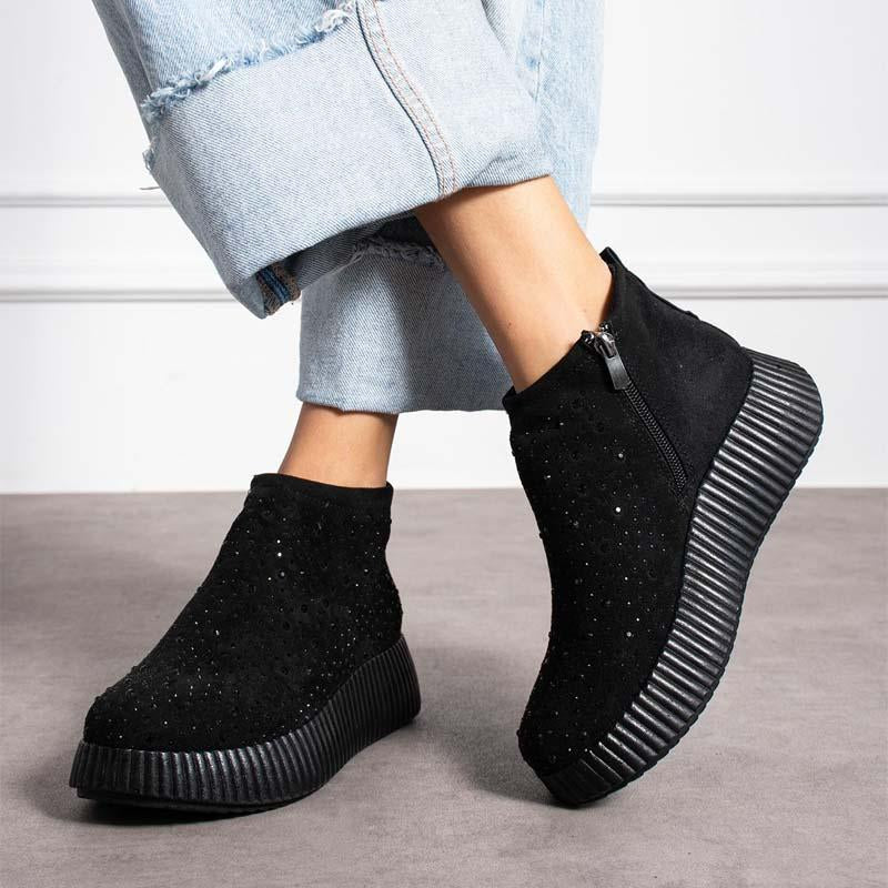 Women's Rhinestone Sparkle Zip Platform Shoes