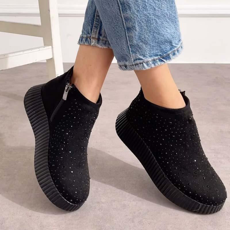 Women's Rhinestone Sparkle Zip Platform Shoes