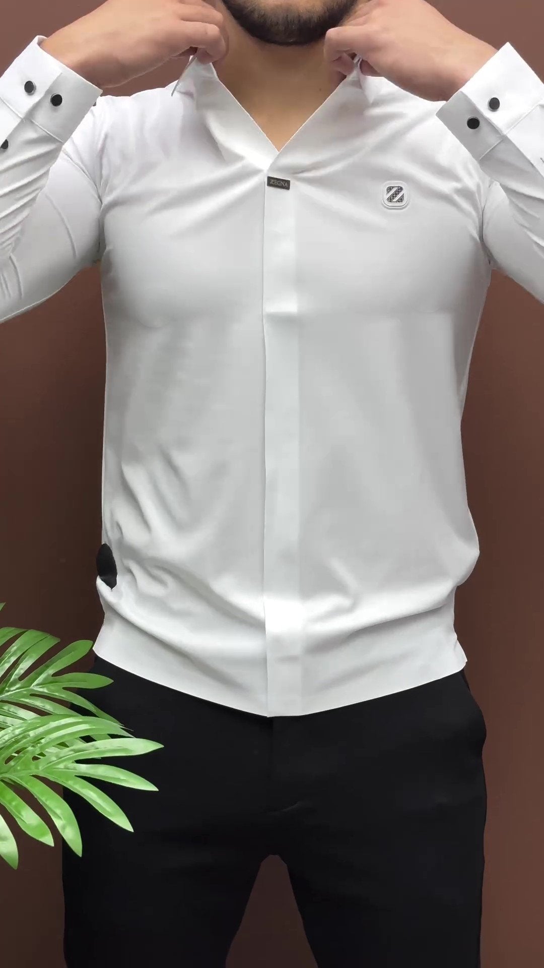 Rhinestone Grid Z Slim Fit Shirt