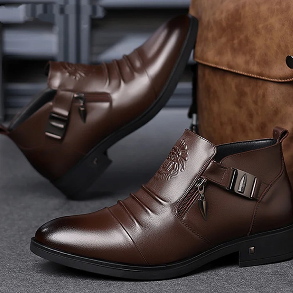 British pointed toe business casual leather boots